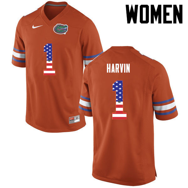 Women Florida Gators #1 Percy Harvin College Football USA Flag Fashion Jerseys-Orange - Click Image to Close